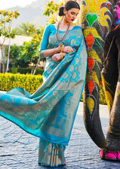 Sky Blue Handloom Weave Kanjivaram Silk Saree - Colorful Saree