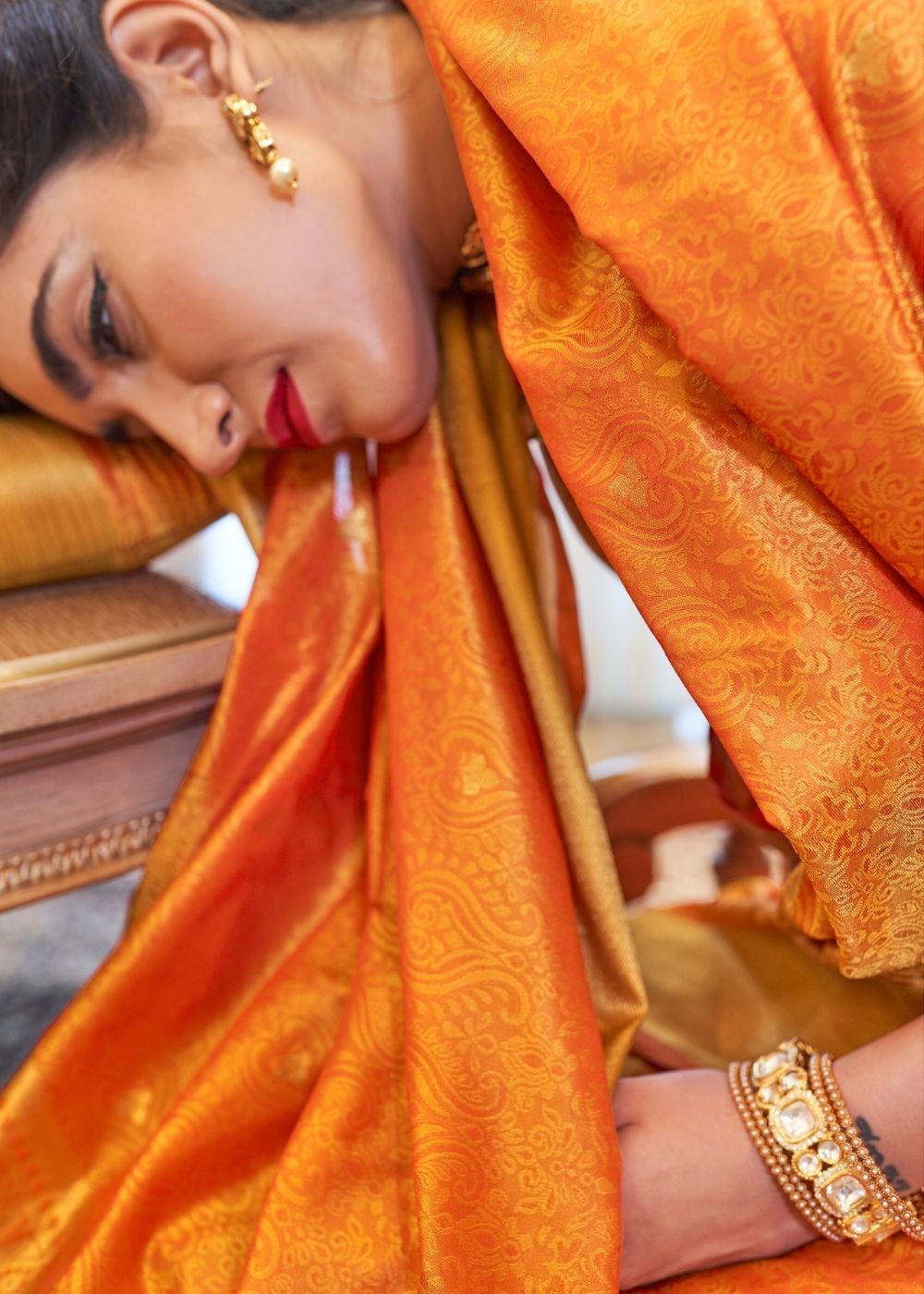 Pumpkin Orange Ultra Soft Kanjivaram Silk Saree with Zari Border and Pallu - Colorful Saree