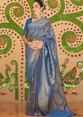 Sapphire Blue Zari Woven Kanjivaram Silk Saree - Colorful Saree