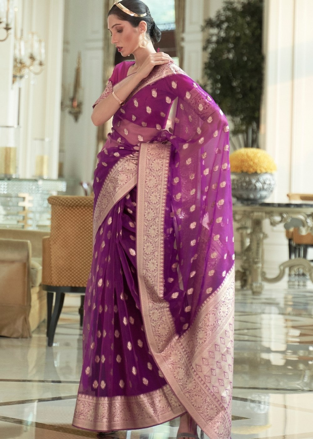 Dark Orchid Purple Zari Woven Organza Silk Saree - Colorful Saree