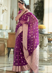 Dark Orchid Purple Zari Woven Organza Silk Saree - Colorful Saree