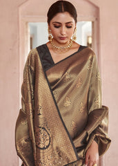 Cedar Brown Handloom Weave Kanjivaram Silk Saree with Swaroski work - Colorful Saree