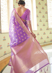 Orchid Violet Zari Woven Linen Silk Saree - Colorful Saree