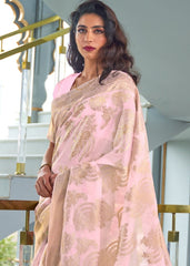 Flamingo Pink Zari Woven Designer Silk Saree - Colorful Saree