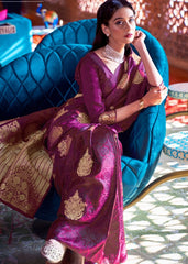 Lollipop Purple Satin Silk Saree with overall Golden Butti - Colorful Saree