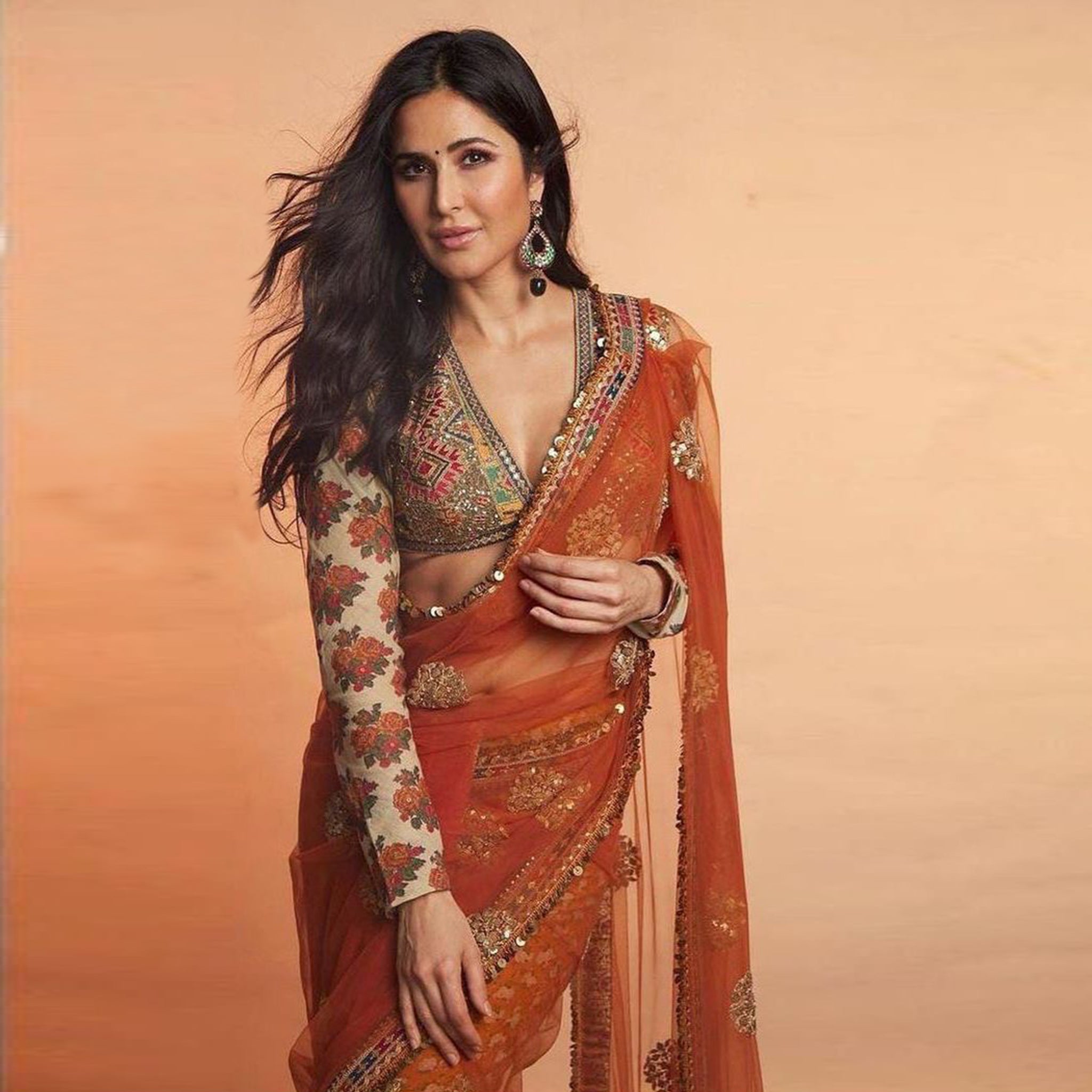 Orange Saree in Net with Sequence Work with Printed Petticoat - Colorful Saree