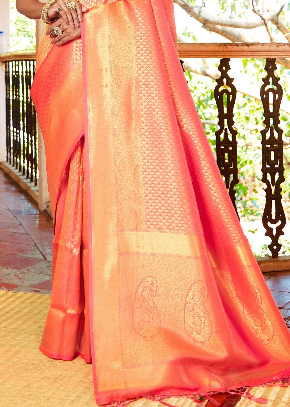 Coral Orange Woven Kanjivaram Saree:Limited Edition - Colorful Saree