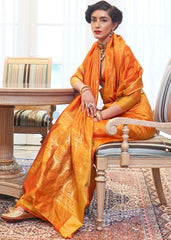 Pumpkin Orange Ultra Soft Kanjivaram Silk Saree with Zari Border and Pallu - Colorful Saree