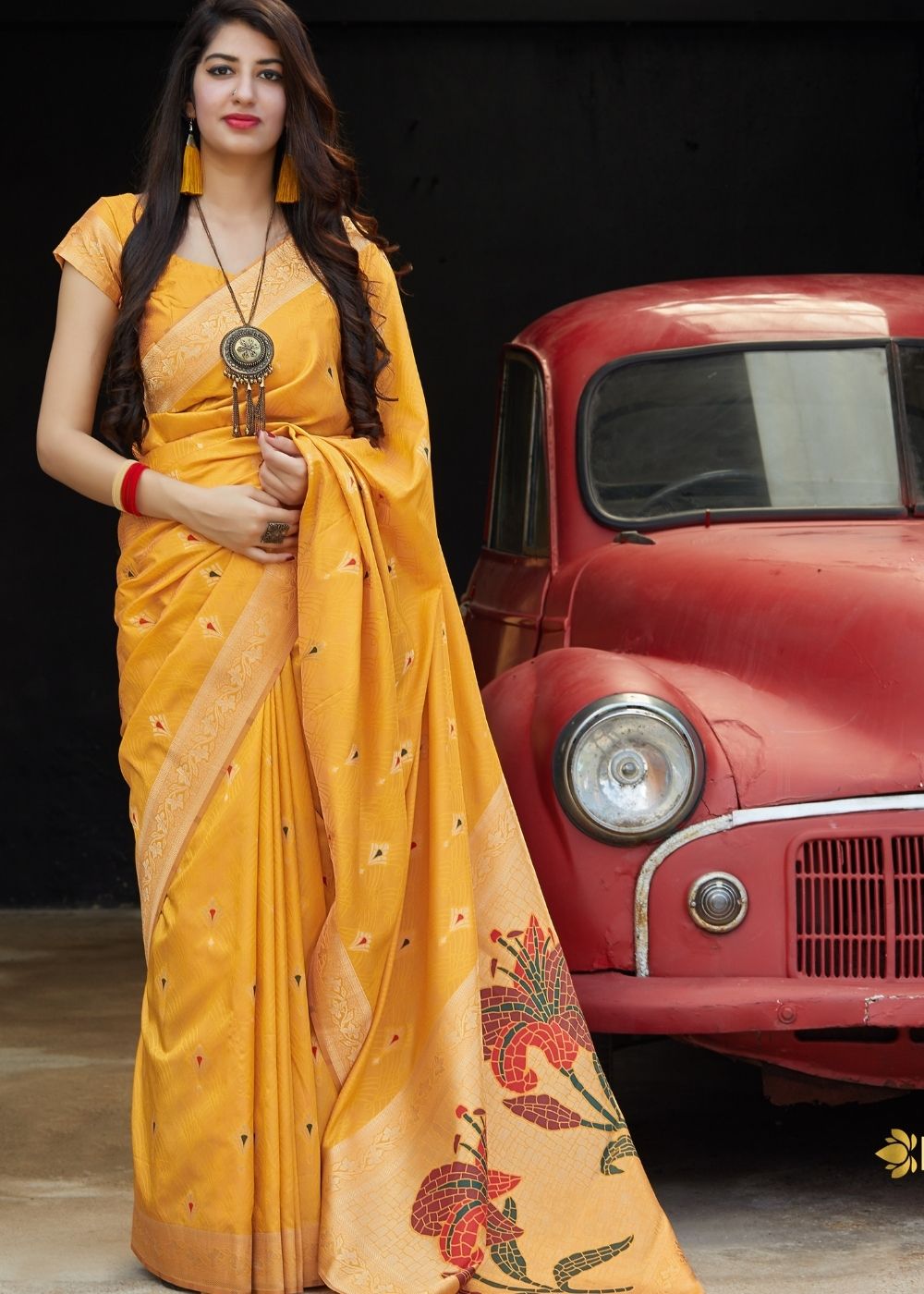 Mustard Silk Saree with Golden Zari Border - Colorful Saree