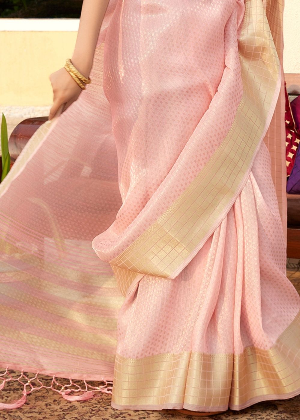 Flamingo Pink Zari Woven Tissue Silk Saree : Top Pick - Colorful Saree