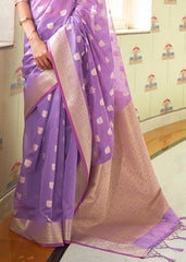 Orchid Violet Zari Woven Linen Silk Saree - Colorful Saree