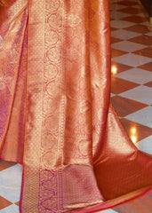 Blush Red and Golden Blend Woven Kanjivaram Soft Silk Saree - Colorful Saree