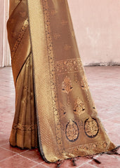 Cedar Brown Handloom Weave Kanjivaram Silk Saree with Swaroski work - Colorful Saree