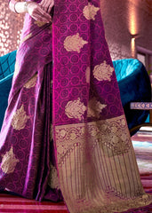 Lollipop Purple Satin Silk Saree with overall Golden Butti - Colorful Saree