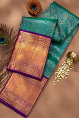 Tremendous Rama Soft Silk Saree With Elision Blouse Piece - Colorful Saree