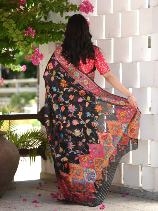 Cynosure Black Pashmina saree With Dissemble Blouse Piece - Colorful Saree