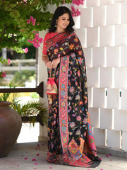 Cynosure Black Pashmina saree With Dissemble Blouse Piece - Colorful Saree