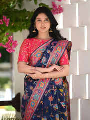 Evocative Blue Pashmina saree With Moiety Blouse Piece - Colorful Saree