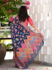 Evocative Blue Pashmina saree With Moiety Blouse Piece - Colorful Saree