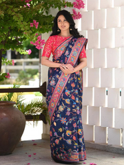 Evocative Blue Pashmina saree With Moiety Blouse Piece - Colorful Saree