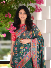 Seraglio Green Pashmina saree With Staggering Blouse Piece - Colorful Saree