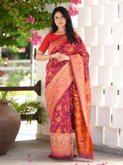 Vestigial Red Pashmina saree With Sempiternal Blouse Piece - Colorful Saree