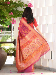 Vestigial Red Pashmina saree With Sempiternal Blouse Piece - Colorful Saree