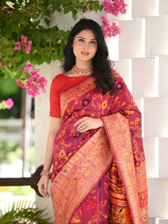 Vestigial Red Pashmina saree With Sempiternal Blouse Piece - Colorful Saree