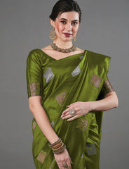 Eloquence Green Soft Silk Saree With Demure Blouse Piece - Colorful Saree