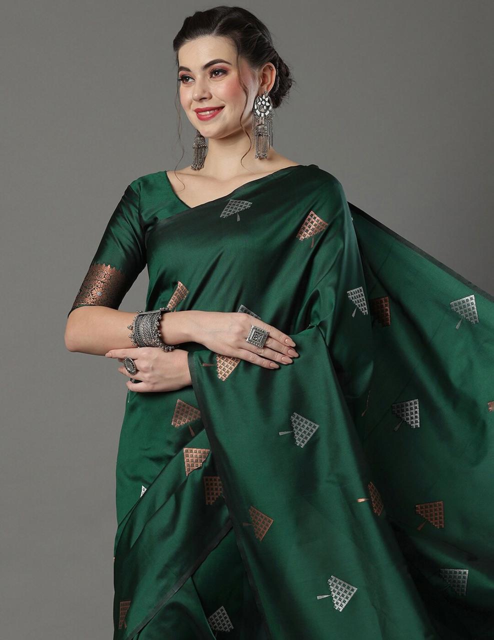 Excellent Green Soft Silk Saree With Effervescent Blouse Piece - Colorful Saree