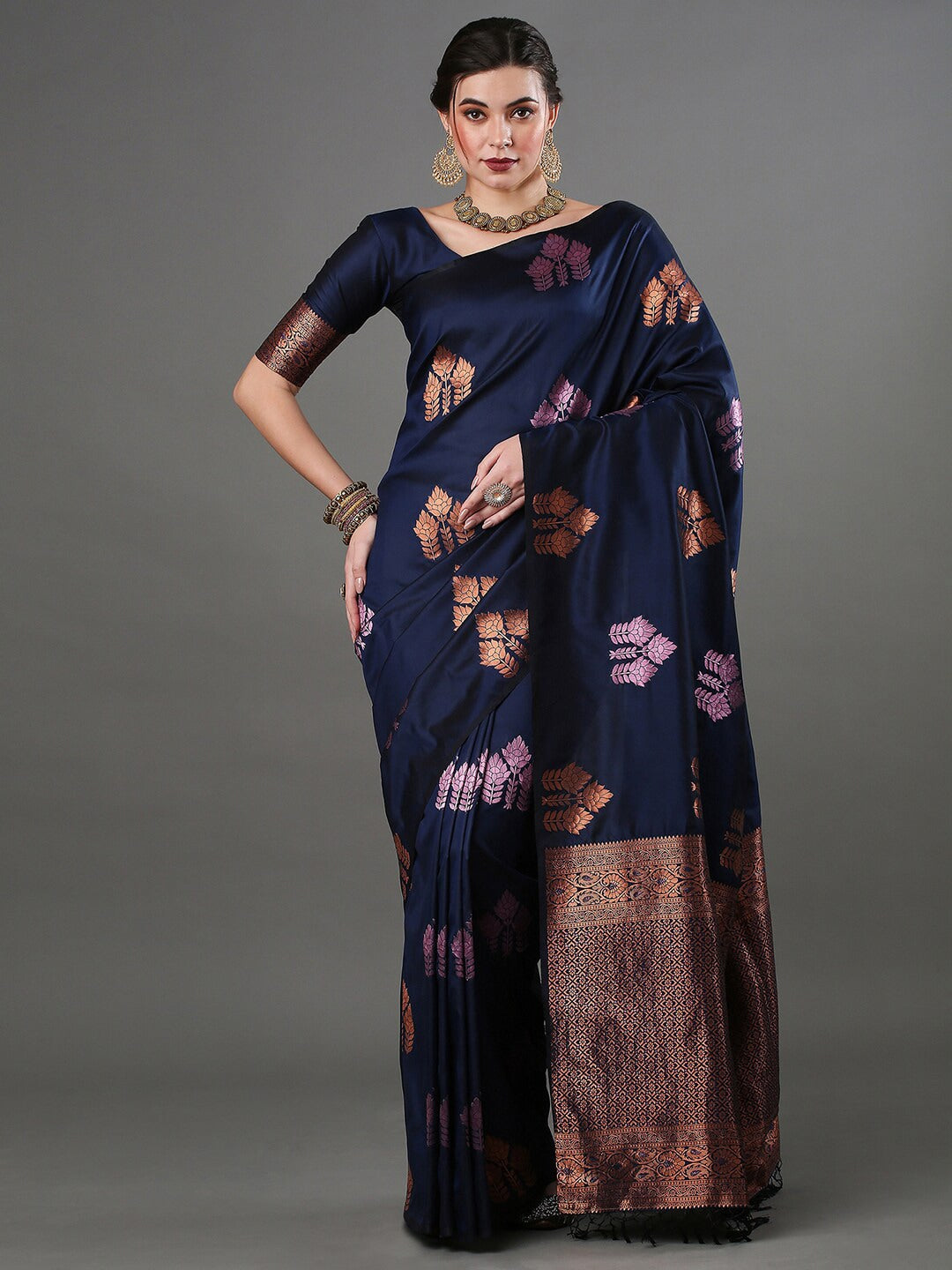 Pleasurable Navy Blue Soft Silk Saree With Woebegone Blouse Piece - Colorful Saree