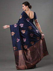 Pleasurable Navy Blue Soft Silk Saree With Woebegone Blouse Piece - Colorful Saree