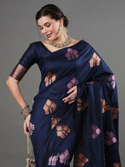 Pleasurable Navy Blue Soft Silk Saree With Woebegone Blouse Piece - Colorful Saree