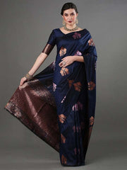 Pleasurable Navy Blue Soft Silk Saree With Woebegone Blouse Piece - Colorful Saree