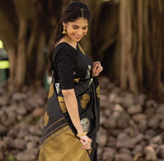 Captivating Black Soft Silk Saree With Majesty Blouse Piece - Colorful Saree