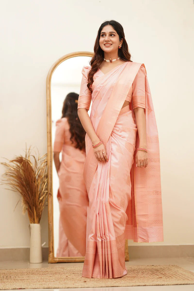 Angelic Baby Pink Soft Silk Saree With Assemblage Blouse Piece - Colorful Saree