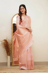 Angelic Baby Pink Soft Silk Saree With Assemblage Blouse Piece - Colorful Saree