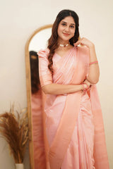 Angelic Baby Pink Soft Silk Saree With Assemblage Blouse Piece - Colorful Saree