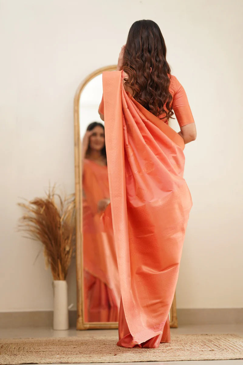 Desultory Peach Soft Silk Saree With Eloquence Blouse Piece - Colorful Saree