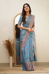 Lagniappe Sky Soft Silk Saree With Murmurous Blouse Piece - Colorful Saree