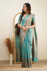 Scintilla Turquoise Soft Silk Saree With Vestigial Blouse Piece - Colorful Saree