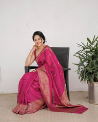 Tempting Dark Pink Soft Silk Saree With Imaginative Blouse Piece - Colorful Saree