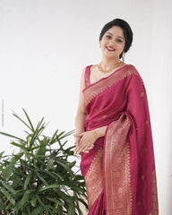 Tempting Dark Pink Soft Silk Saree With Imaginative Blouse Piece - Colorful Saree