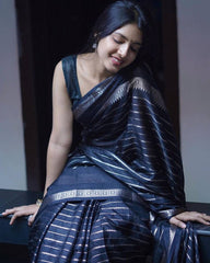 Trendy Black Soft Silk Saree With Precious Blouse Piece - Colorful Saree