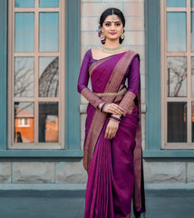 Stylish Purple Soft Silk Saree With Outstanding Blouse Piece - Colorful Saree