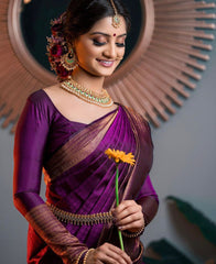 Stylish Purple Soft Silk Saree With Outstanding Blouse Piece - Colorful Saree