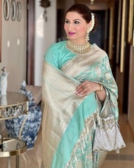 Glowing Sea Green Soft Silk Saree With Smart Blouse Piece - Colorful Saree