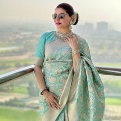 Glowing Sea Green Soft Silk Saree With Smart Blouse Piece - Colorful Saree