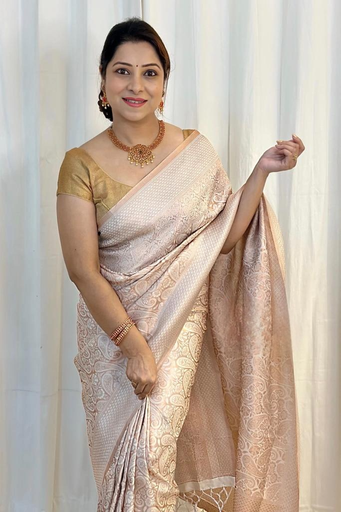 Impressive Beige Soft Silk Saree With Breathtaking Blouse Piece - Colorful Saree