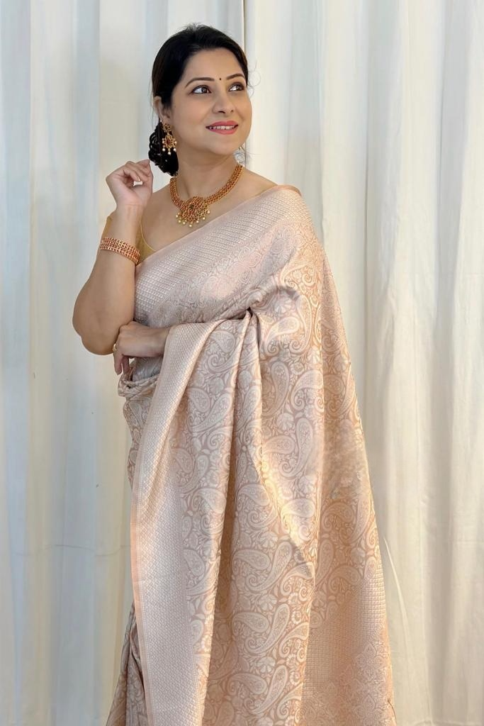 Impressive Beige Soft Silk Saree With Breathtaking Blouse Piece - Colorful Saree